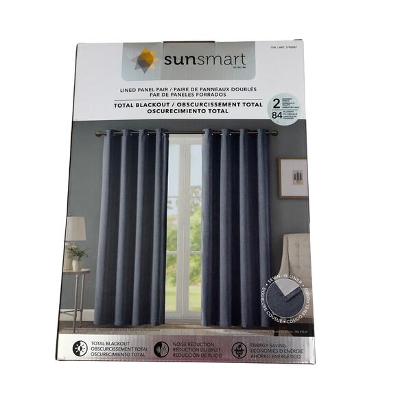 SunSmart Total Blackout Lined Panel Pair with Grommets Indigo Color 2 Panels - Picture 2 of 11